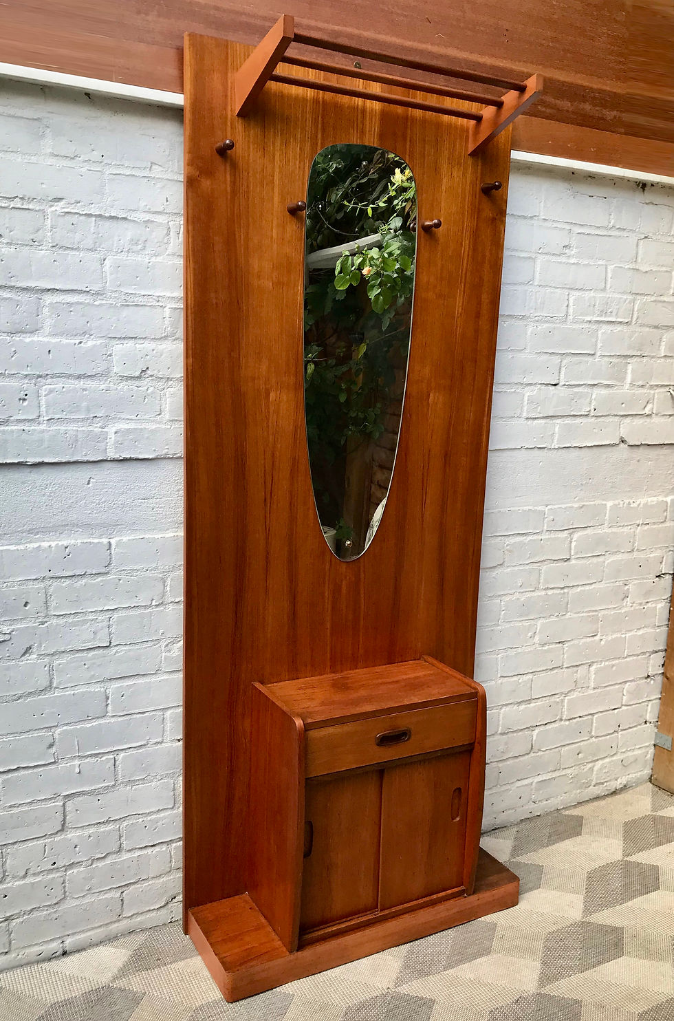 Miniature : Vintage Hall Coat Hat Stand Mirror Teak #759