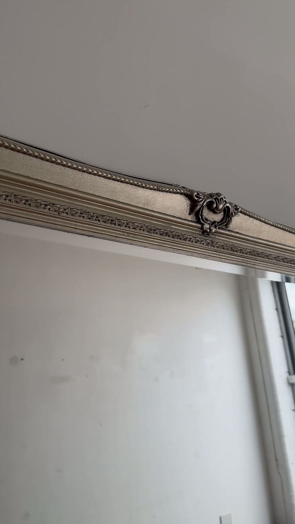 Miniature : Large Antique Style Mirror with Silver Frame and Beveled Edge
