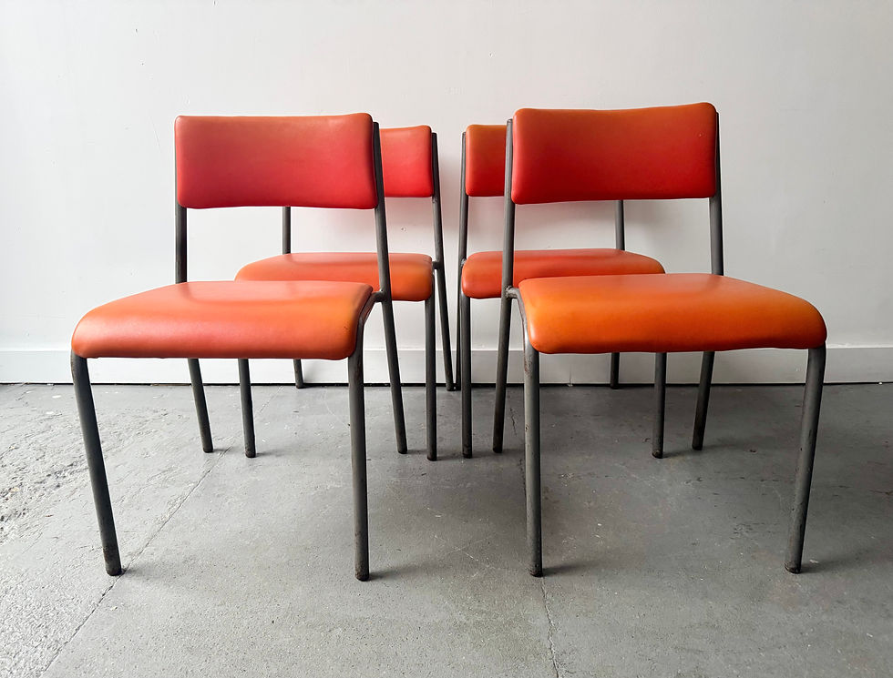 Miniature : Set of 4 Vintage Stacking Chairs with Orange Vinyl