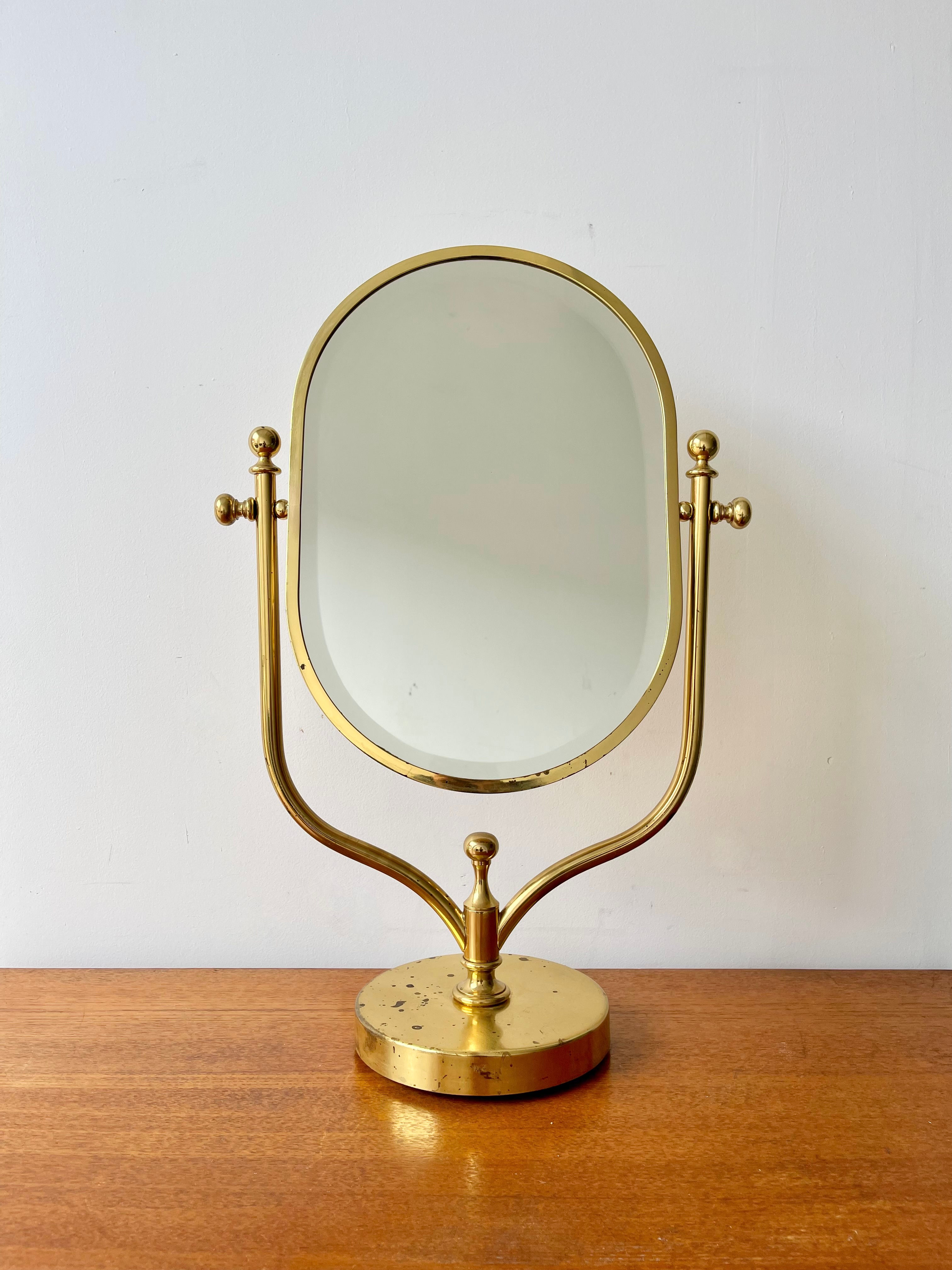 Vintage Brass Table Top Face Mirror
