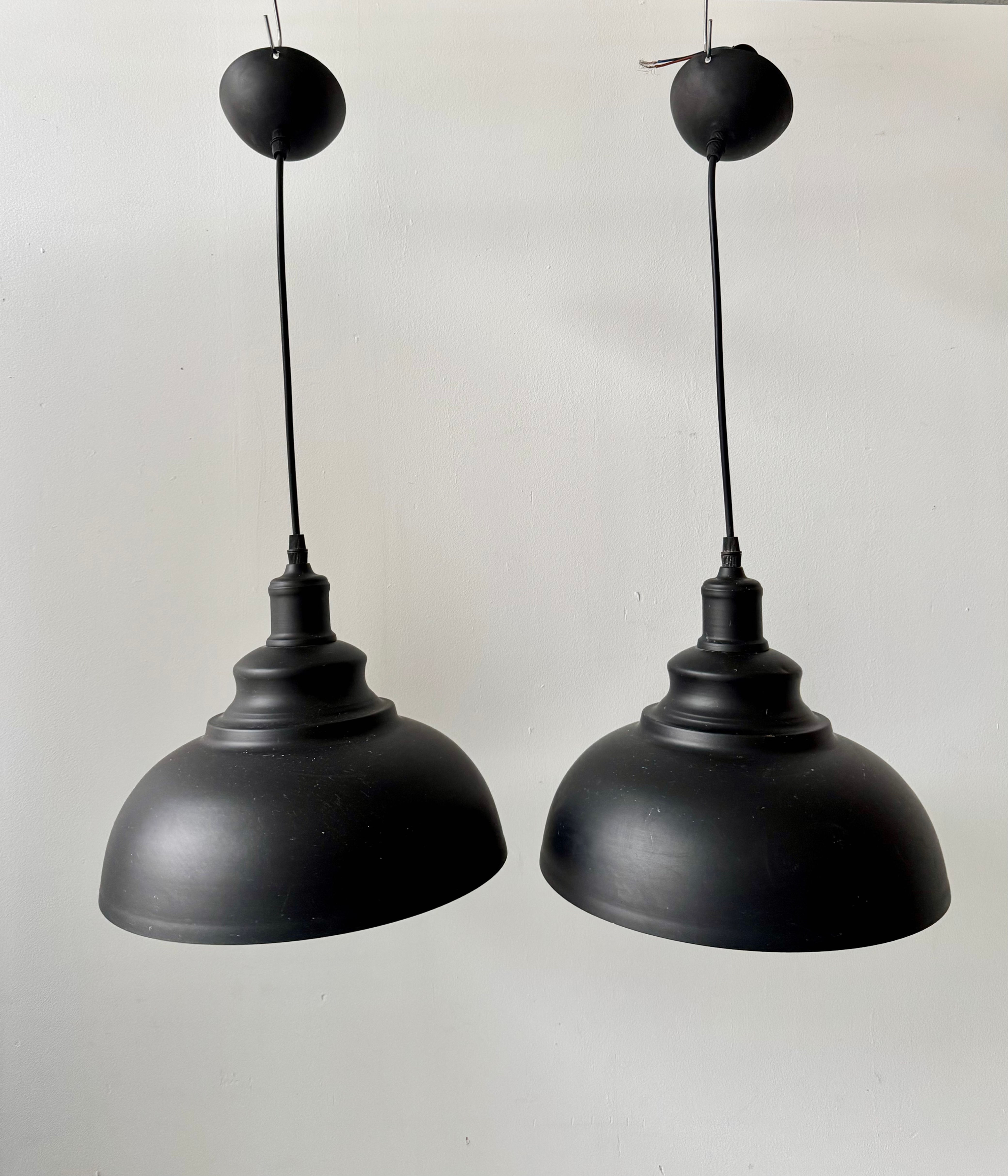 Pair of Black Vintage Style Pendant Lights
