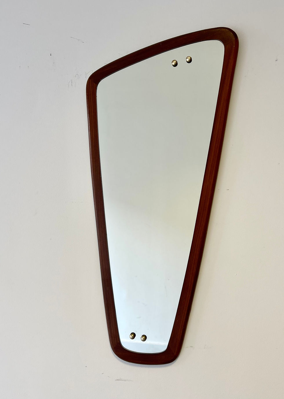 Vintage Triangular Mirror Teak Frame