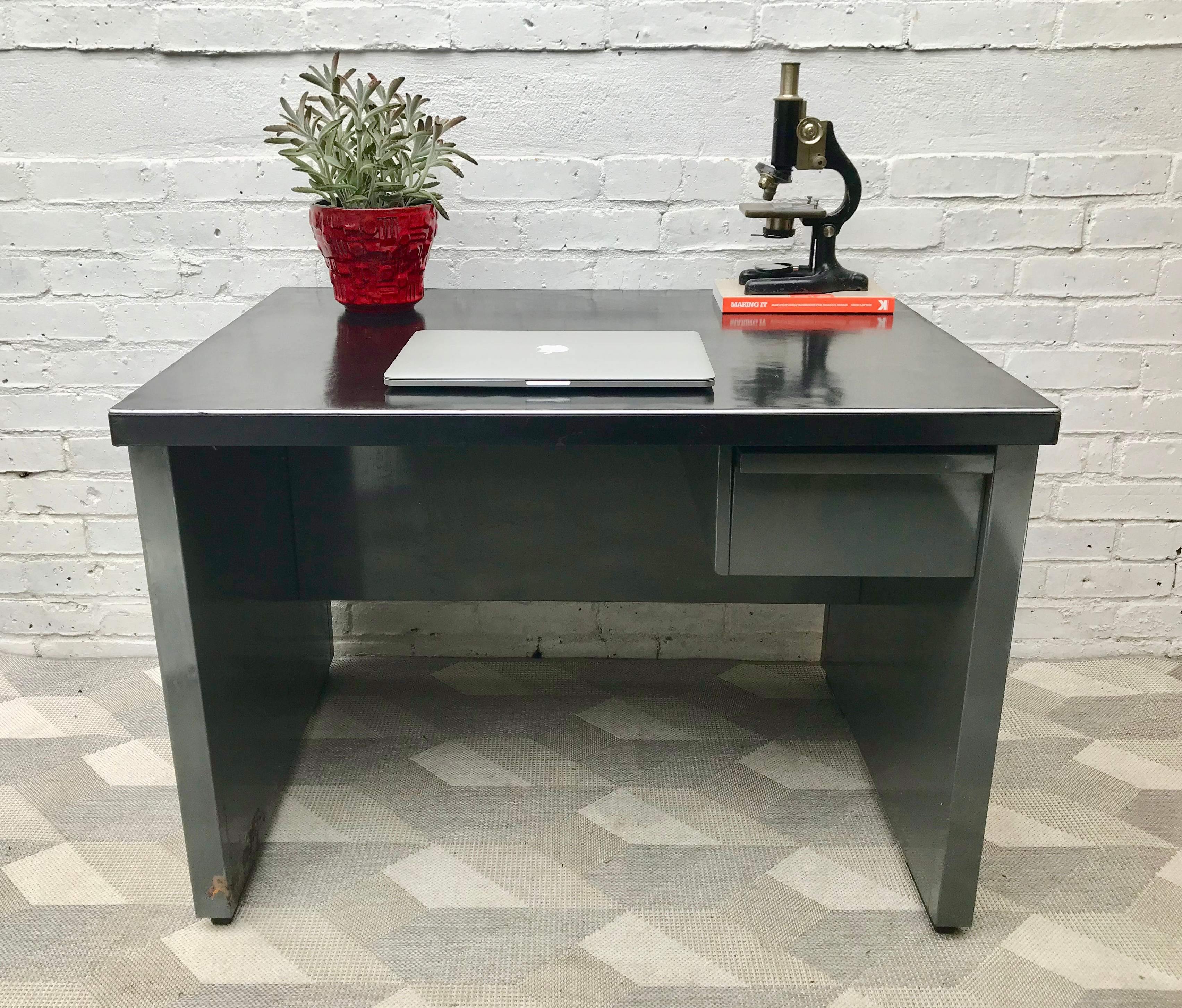 Vintage Industrial Metal Desk with Drawer #729