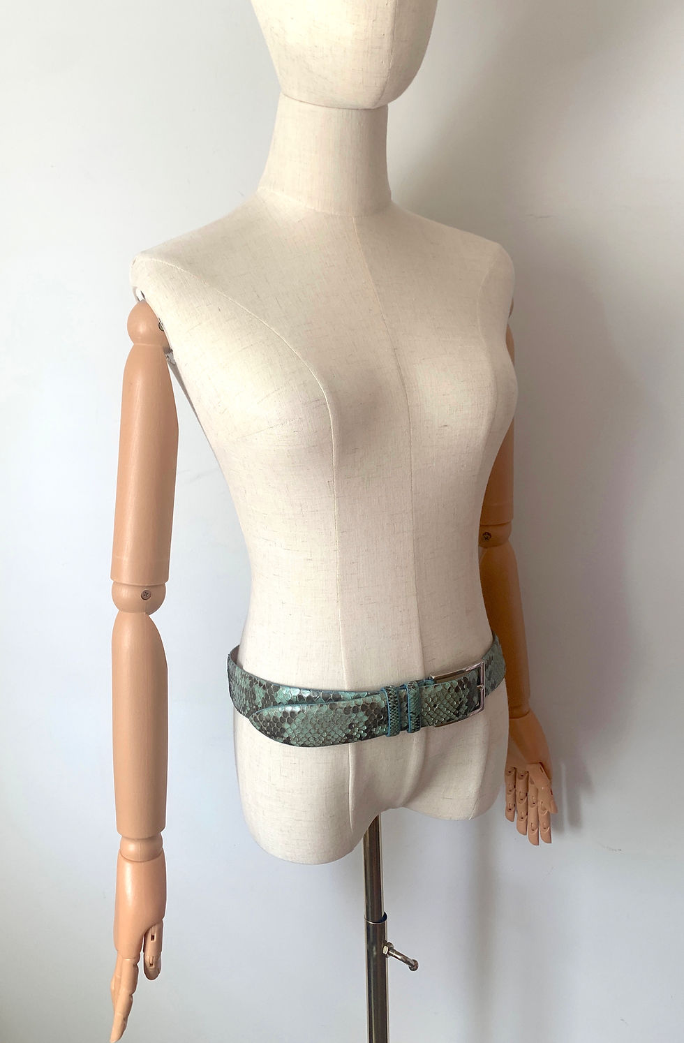 Thumbnail: RARE French Vintage Genuine Leather Reptile Belt with Metal Buckle