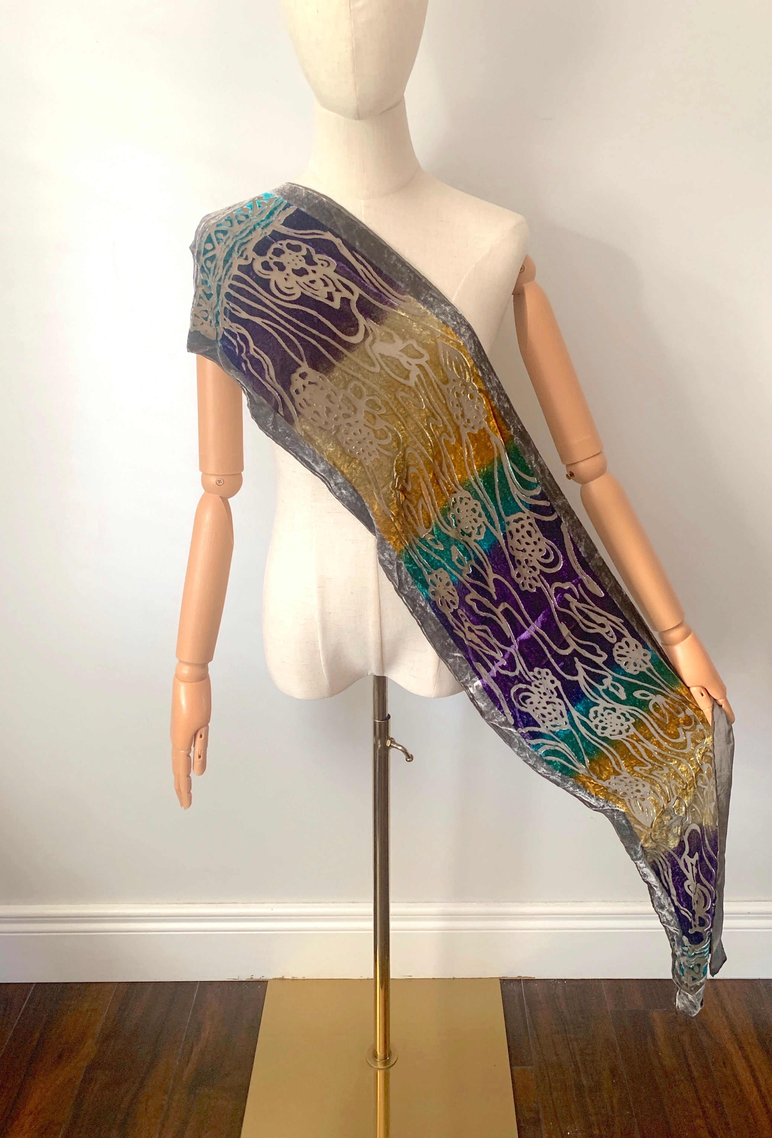 Vintage Art Nouveau Style Velvet Scarf