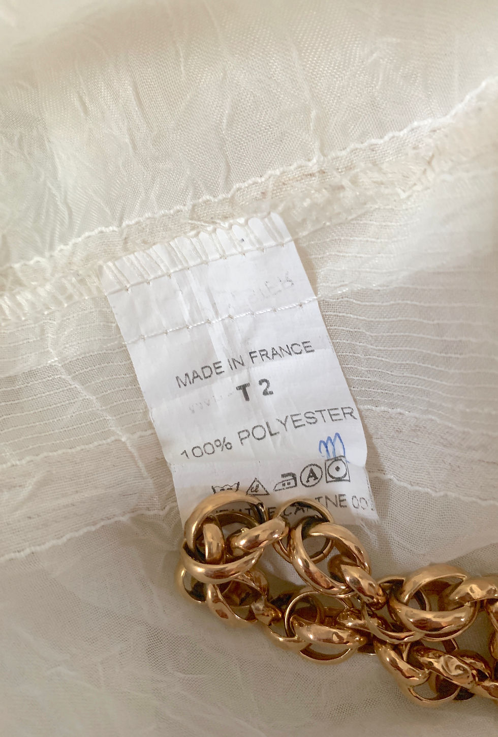 Thumbnail: French Vintage Texturized Ivory Blouse with Jabot and Ruffle Cuffs