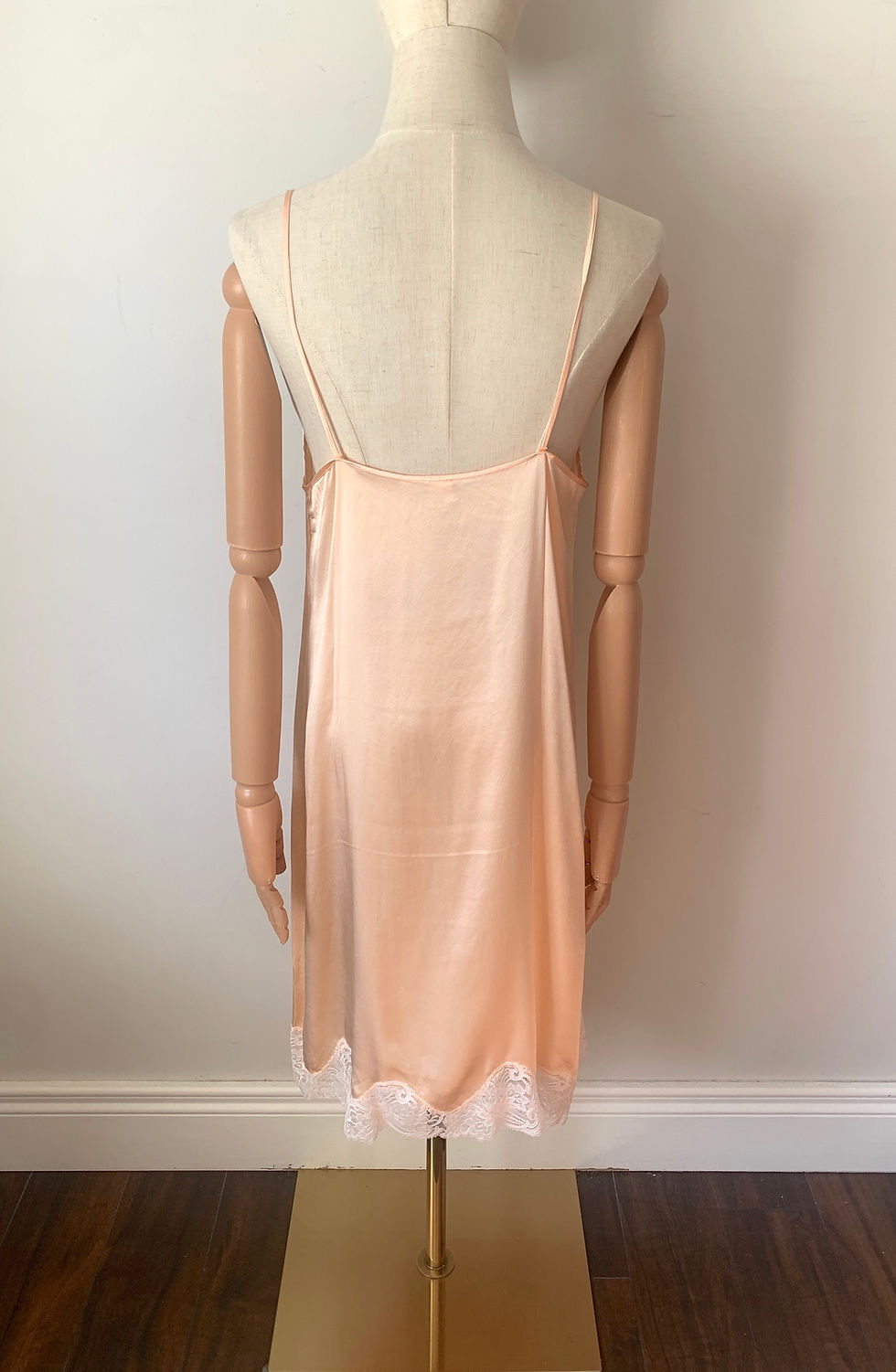 Thumbnail: Italian Vintage 100% SILK Salmon Pink Slip with Lace