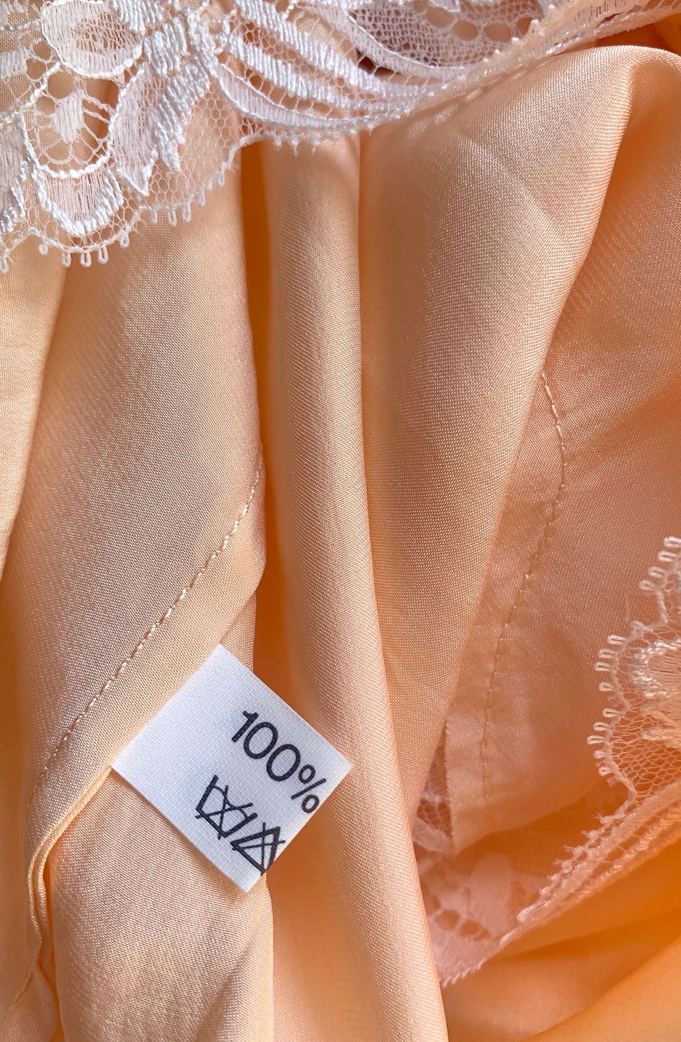 Thumbnail: Italian Vintage 100% SILK Salmon Pink Slip with Lace