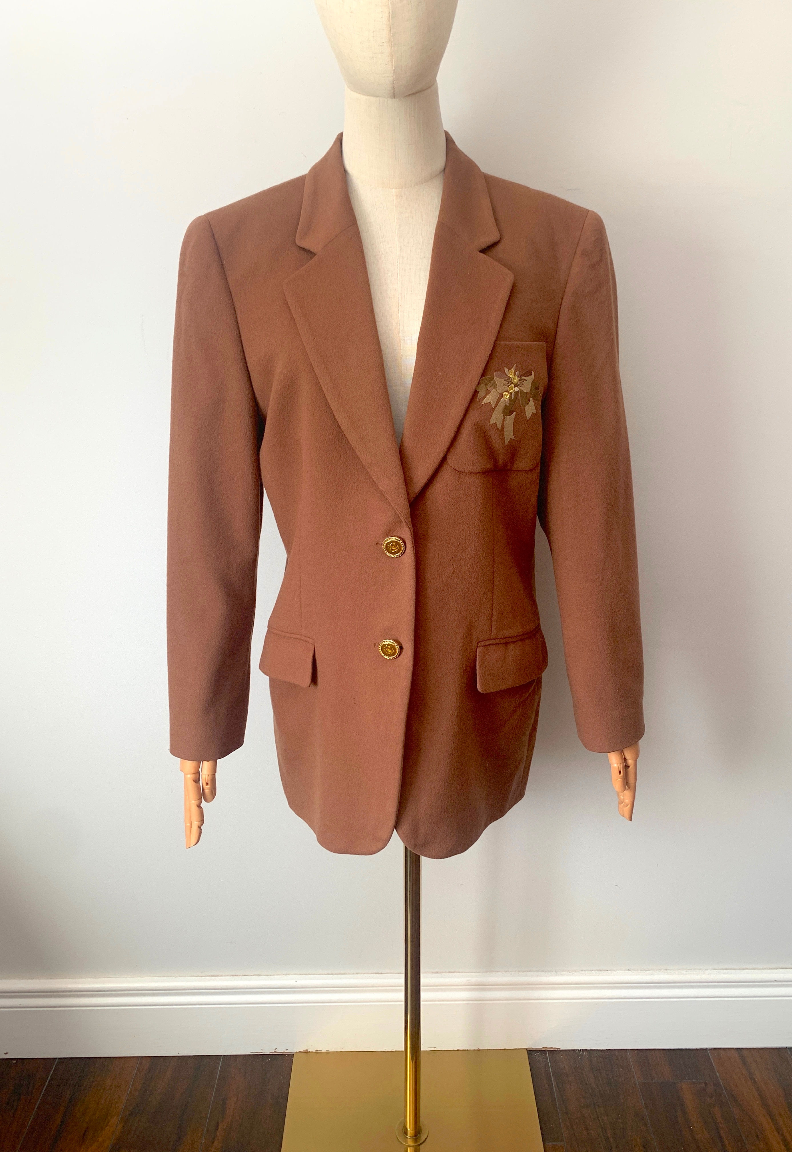 Italian Vintage Wool & Cashmere Camel Blazer with Embroidery