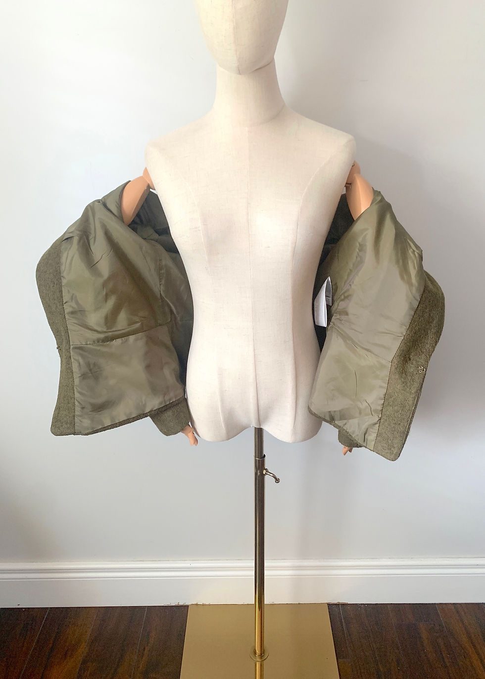 Thumbnail: Vintage Military-style Forest Green Wool Blazer with Belt Detail