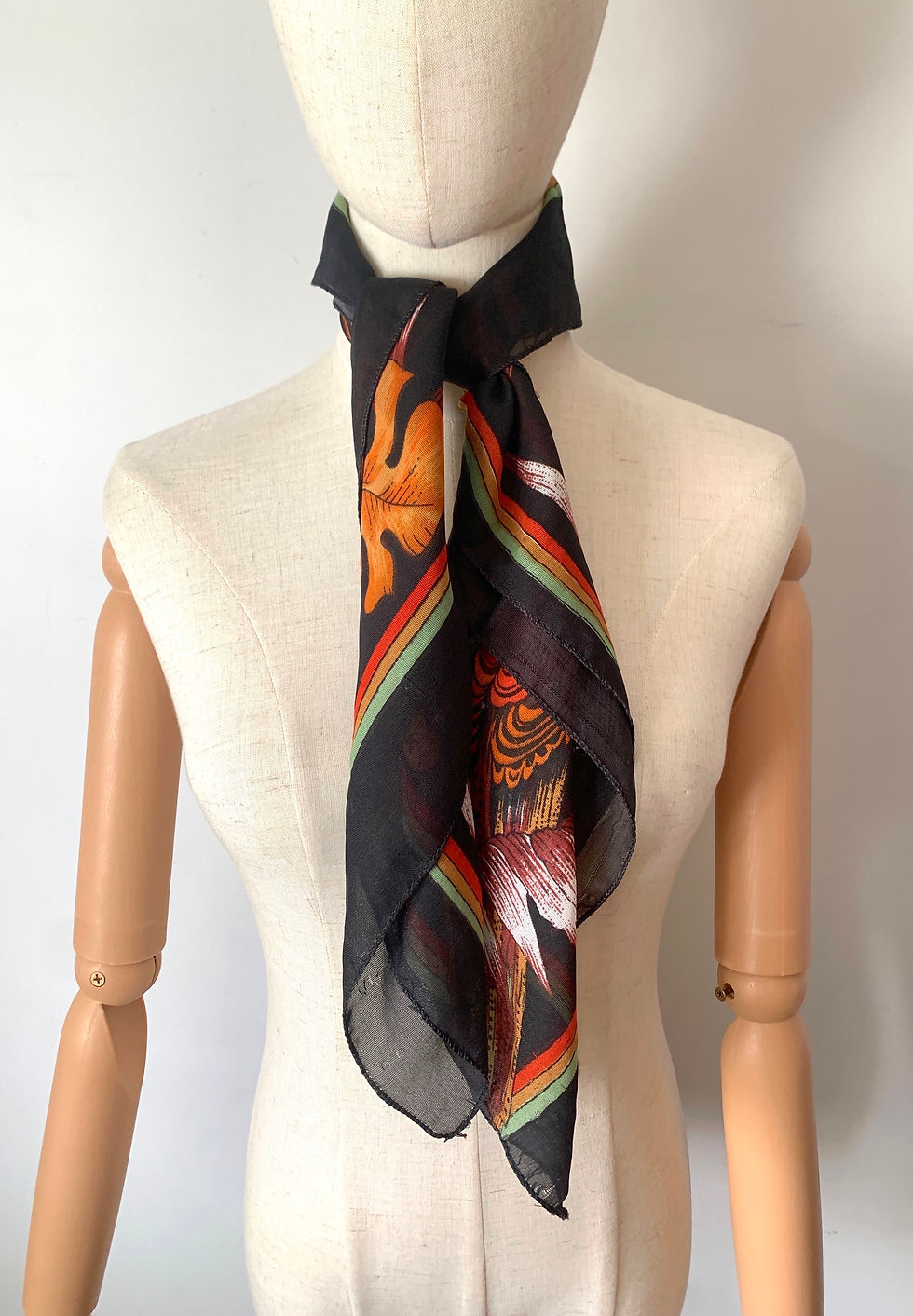 Thumbnail: 1970s Vintage 'Jungle Parrots' Print Black Foulard