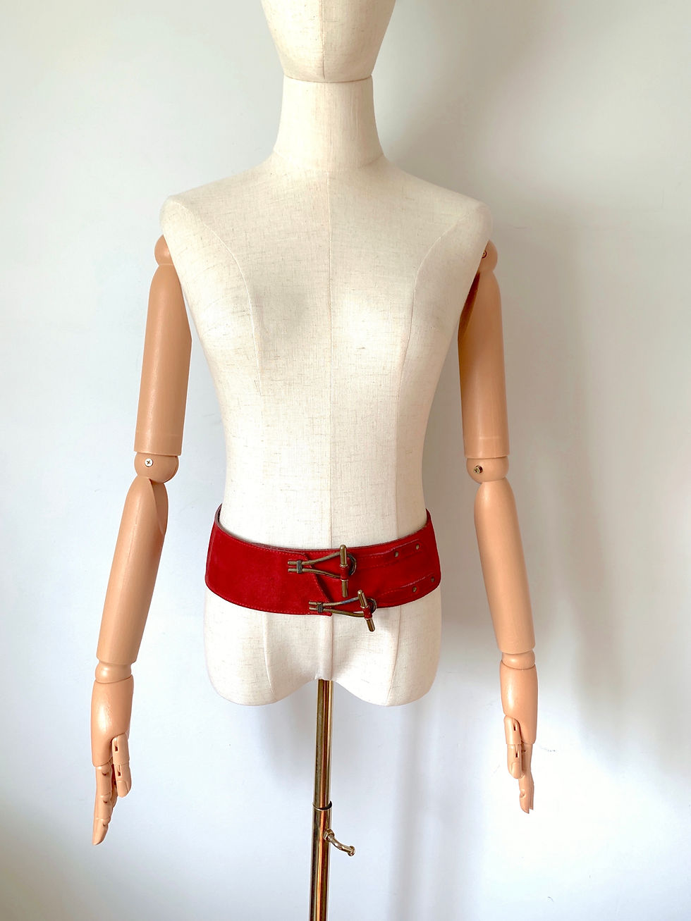 Thumbnail: Vintage Genuine SUEDE Red Statement Belt with Brass Hardware