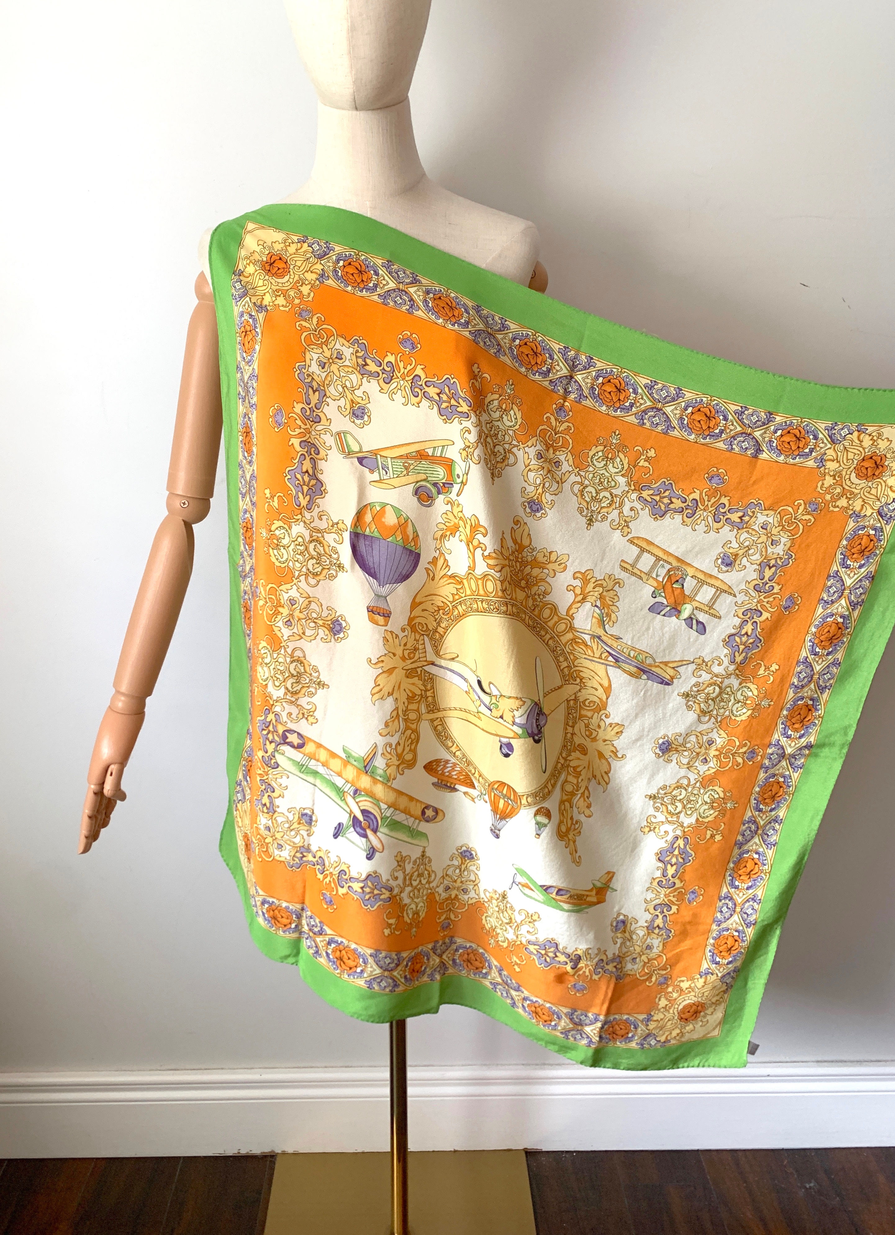 Vintage 100% SILK Collectible 'Aviation' Foulard Made in ITALY