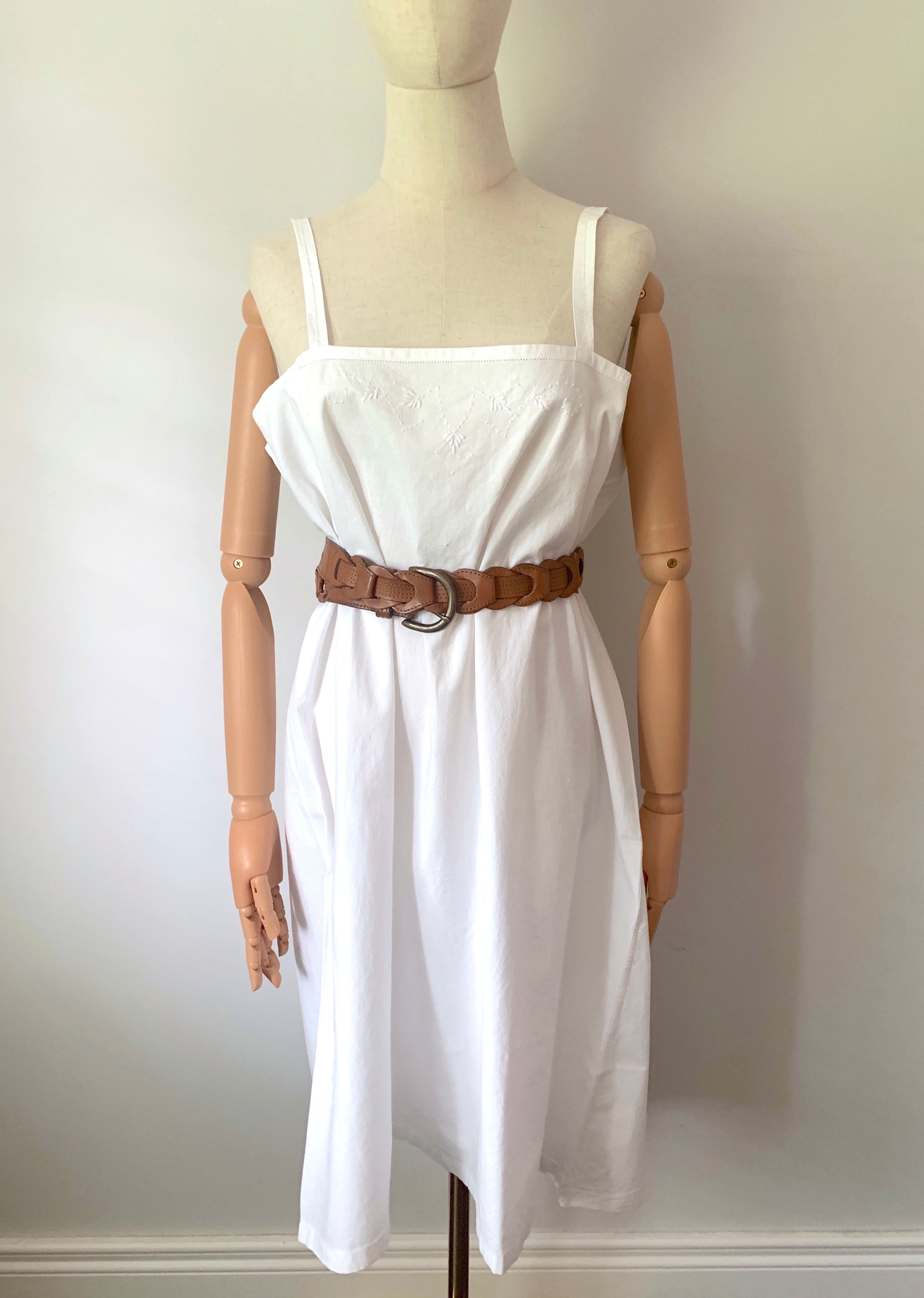ANTIQUE 1920s Pure Organic Cotton Slip Dress with Embroidery