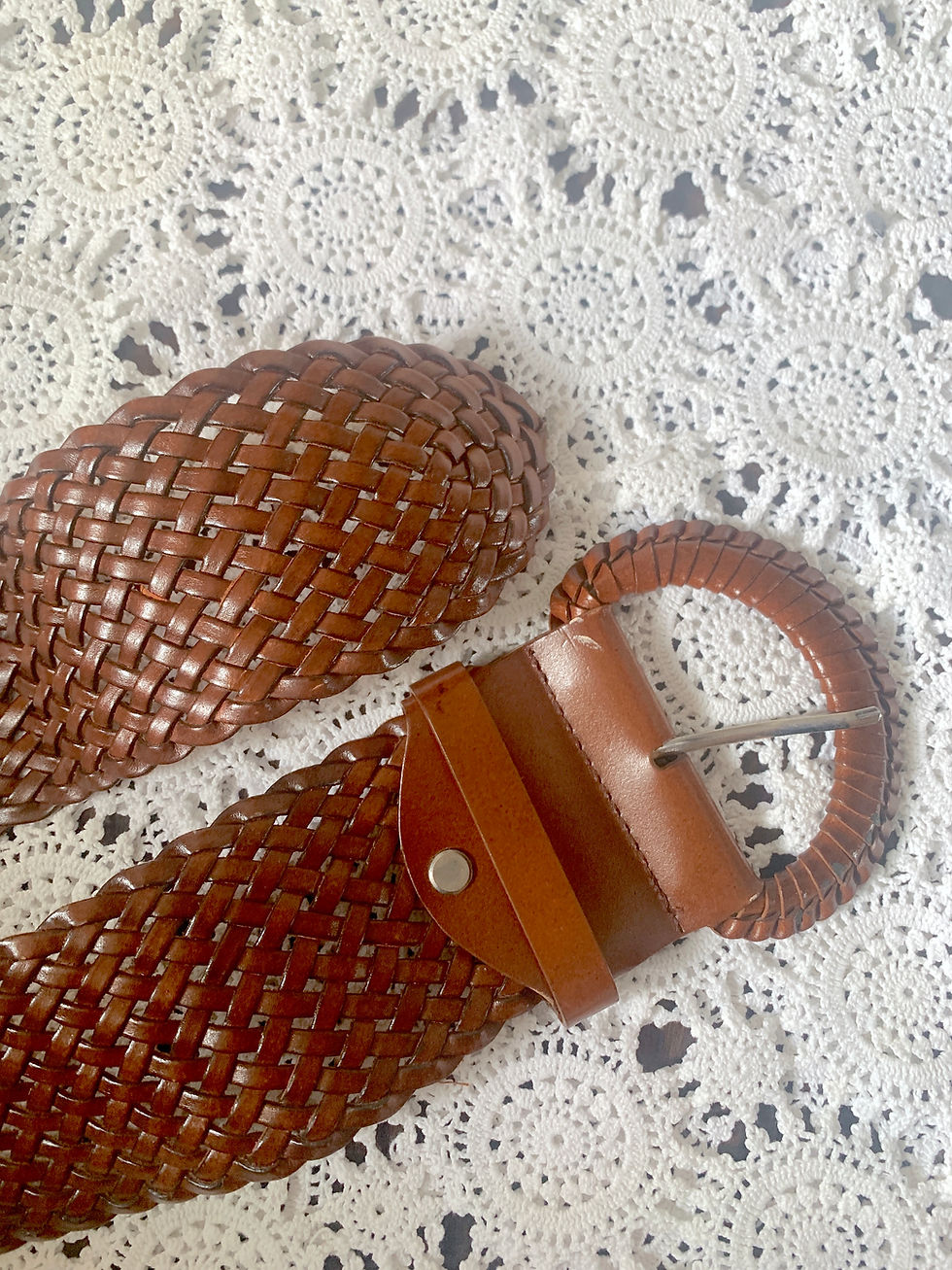 Thumbnail: Vintage Genuine Leather Brown Woven Belt