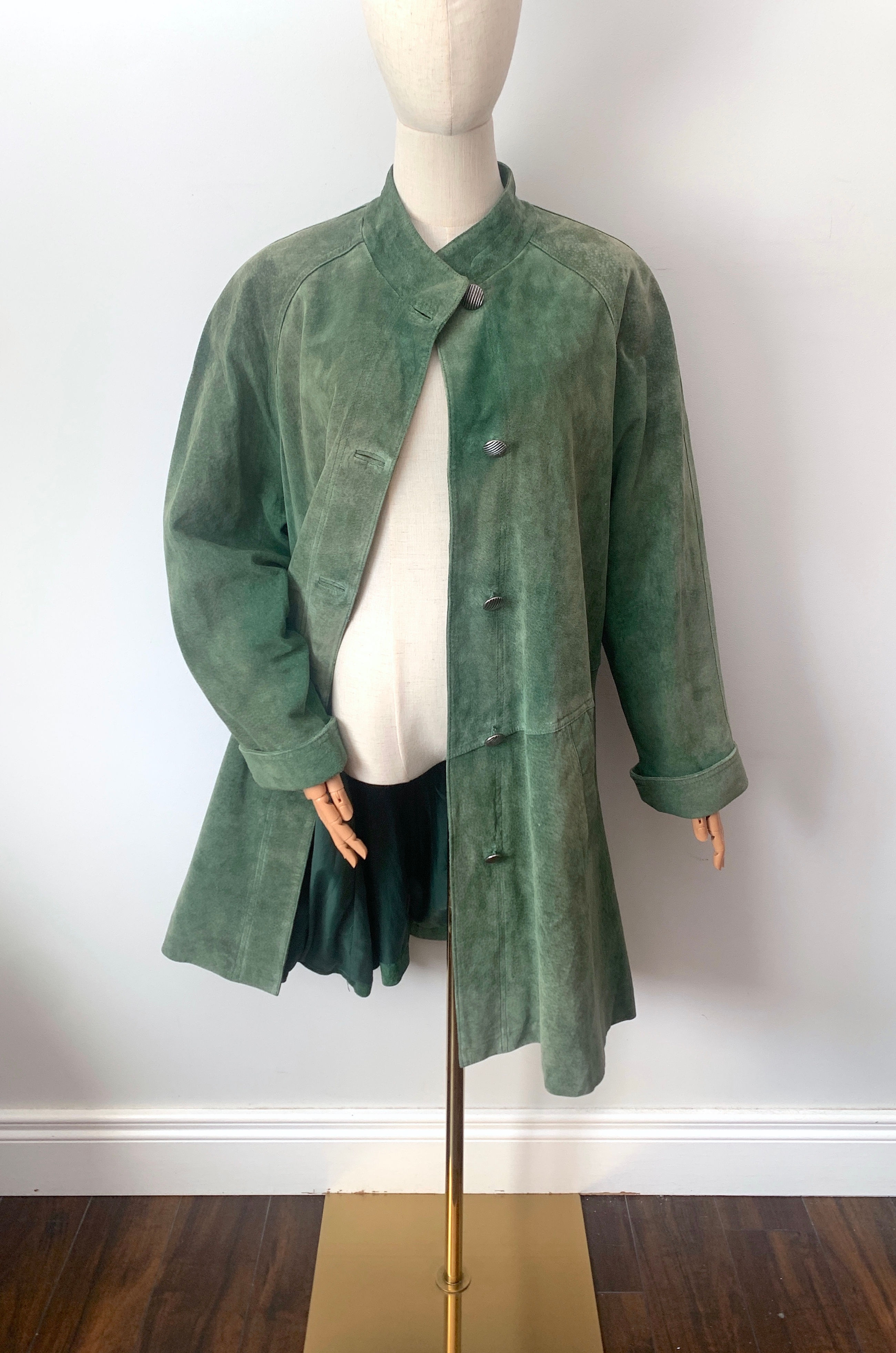 Vintage 100% Genuine SUEDE Forest Green Swing Coat
