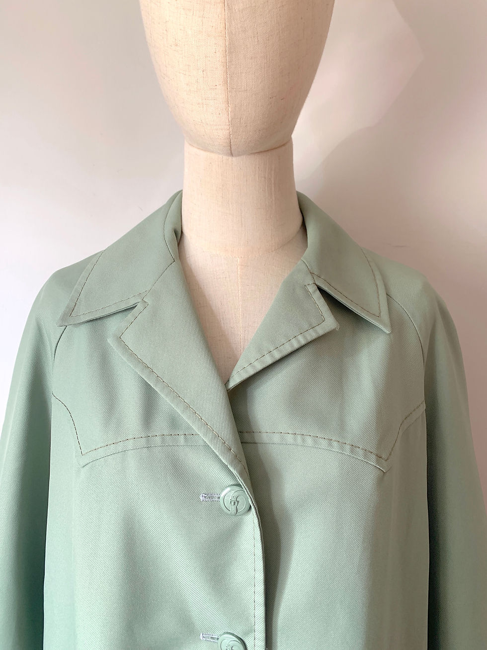Thumbnail: RARE 1970s French Vintage Sage Trench Coat