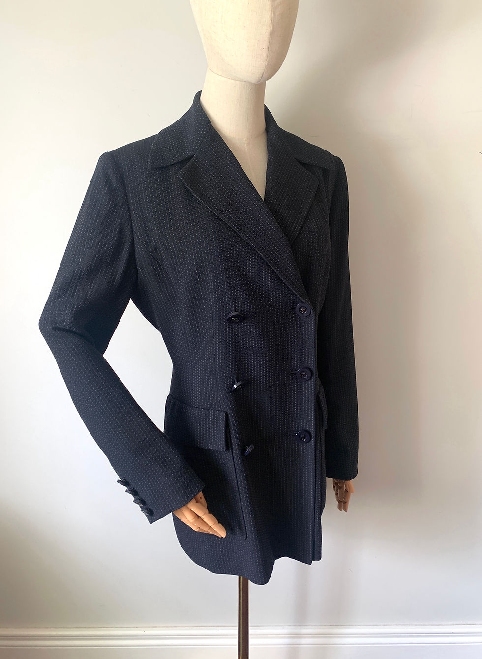 Thumbnail: RARE Vintage GUY LAROCHE Navy Double Breast Pinstripe Blazer