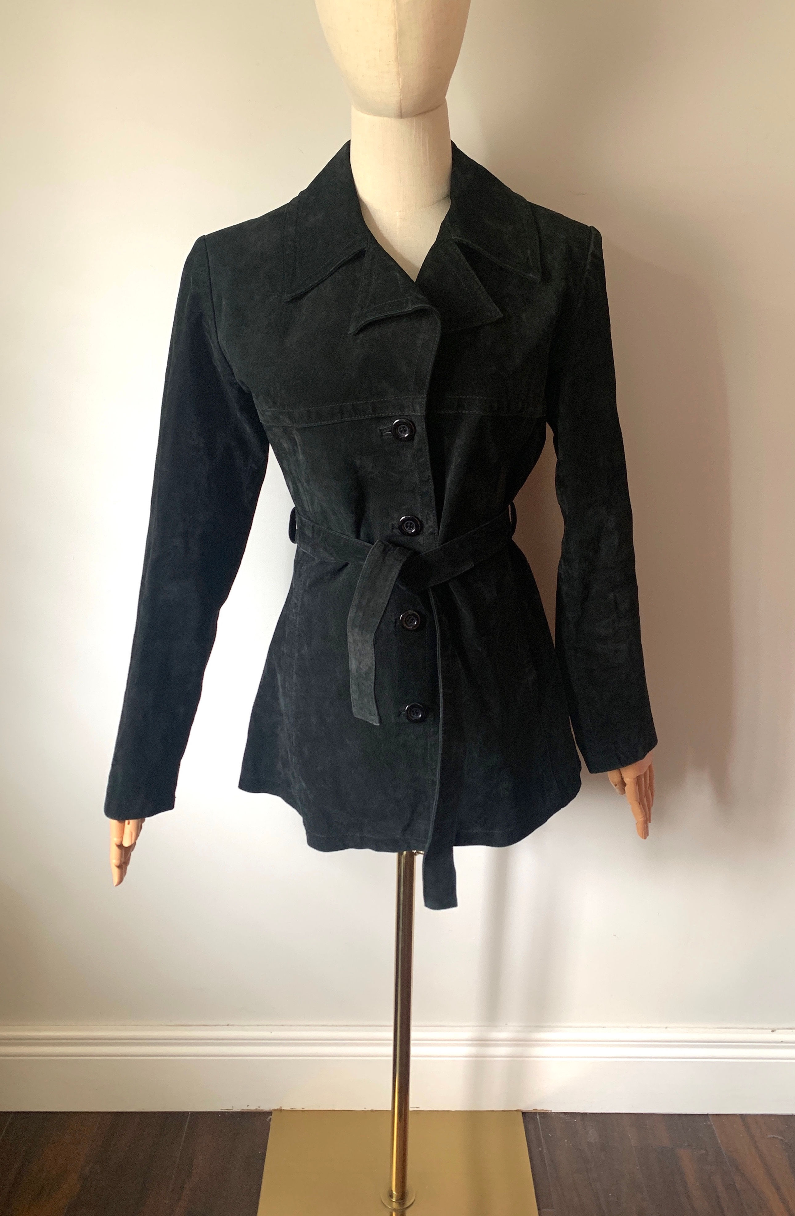French Vintage Genuine SUEDE Black Belted Jacket