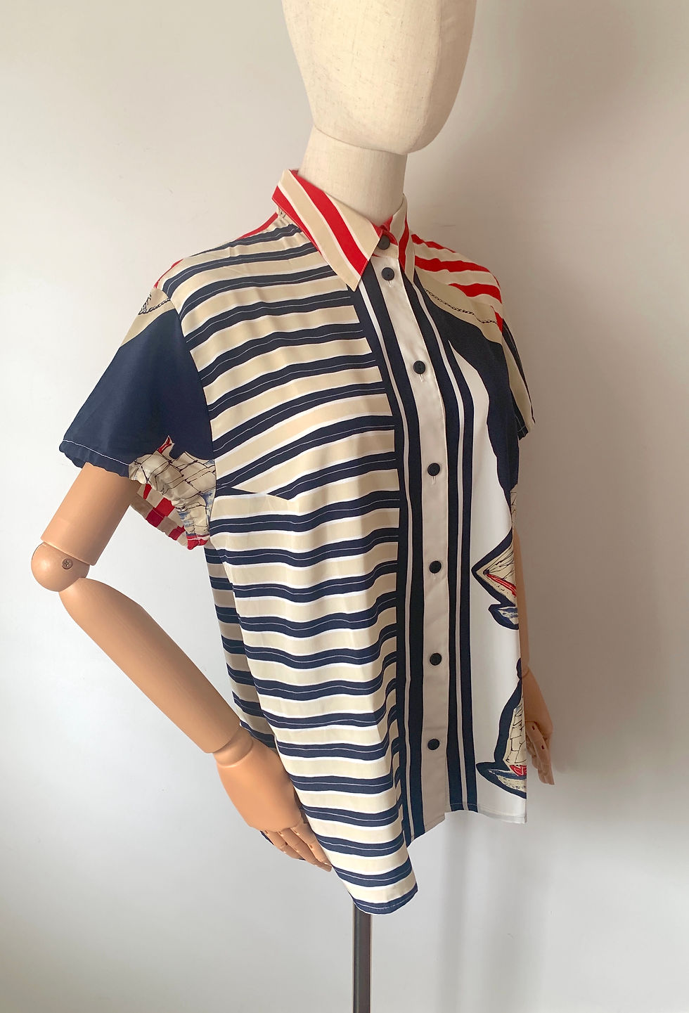 Thumbnail: Vintage Nautical Print Button Up Blouse