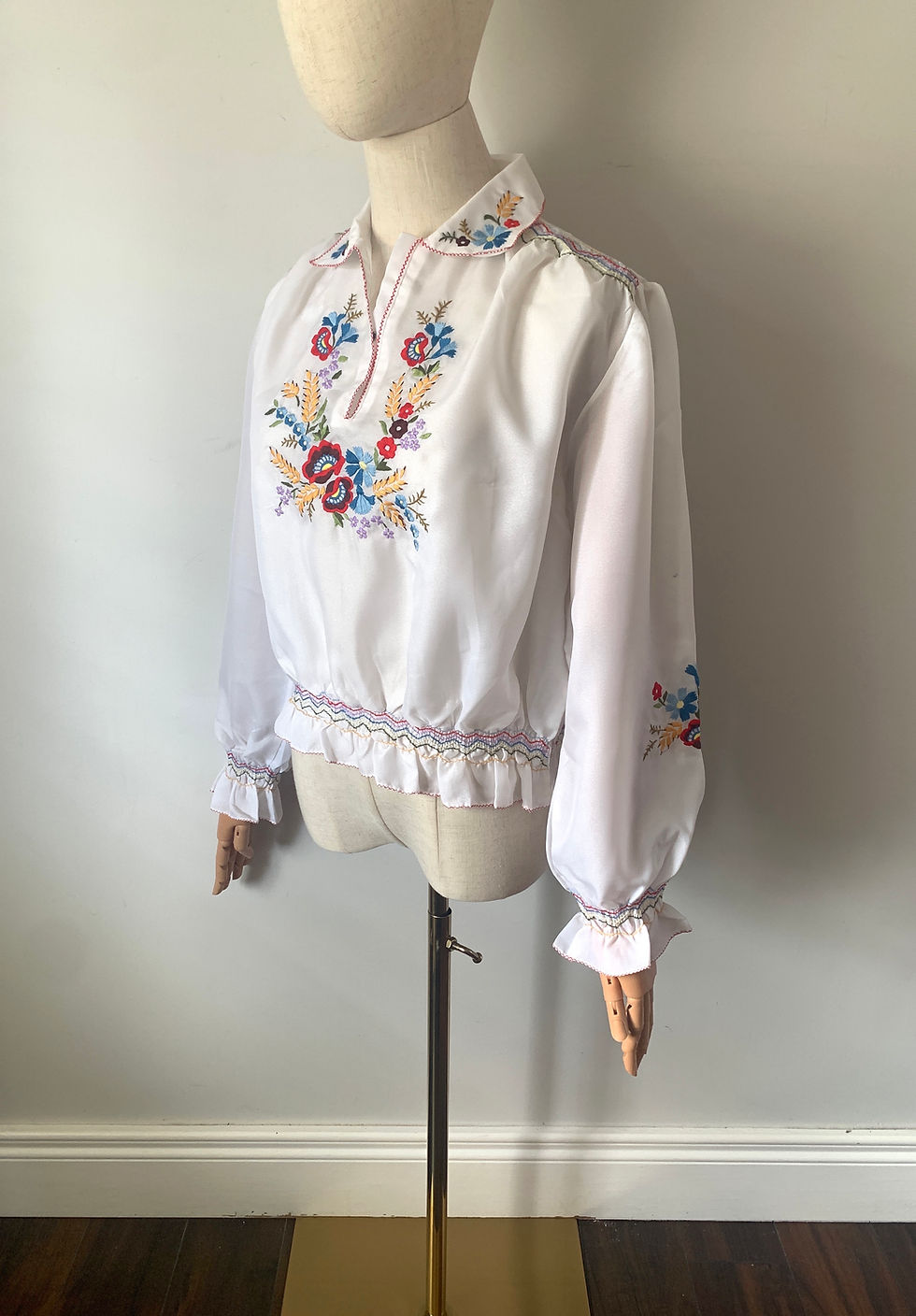 Thumbnail: Vintage 1970s Puff Sleeve Folklore Blouse with Floral Embroidery