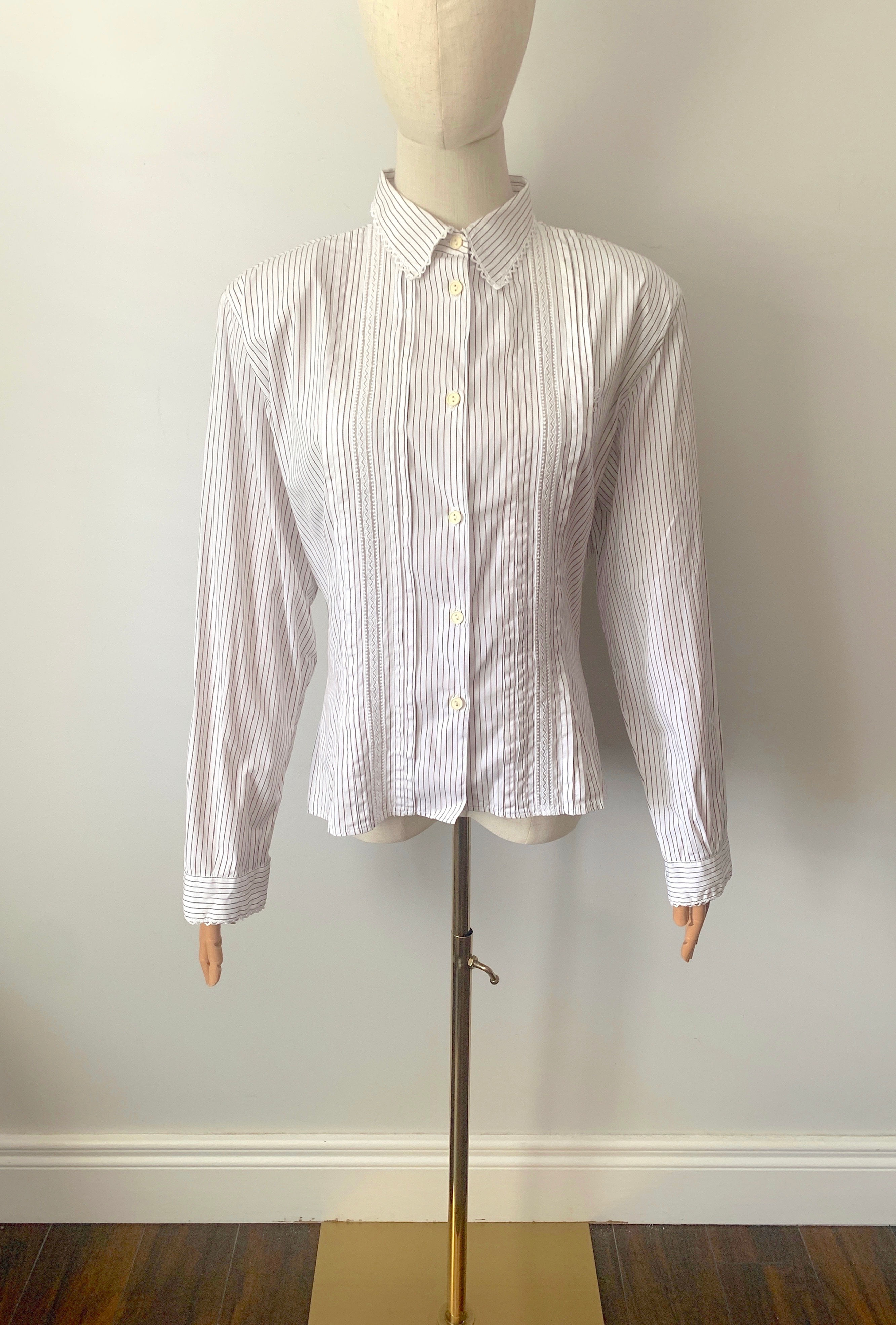 Vintage LES COPAINS 100% Cotton Brown Pinstripe Shirt Made in ITALY