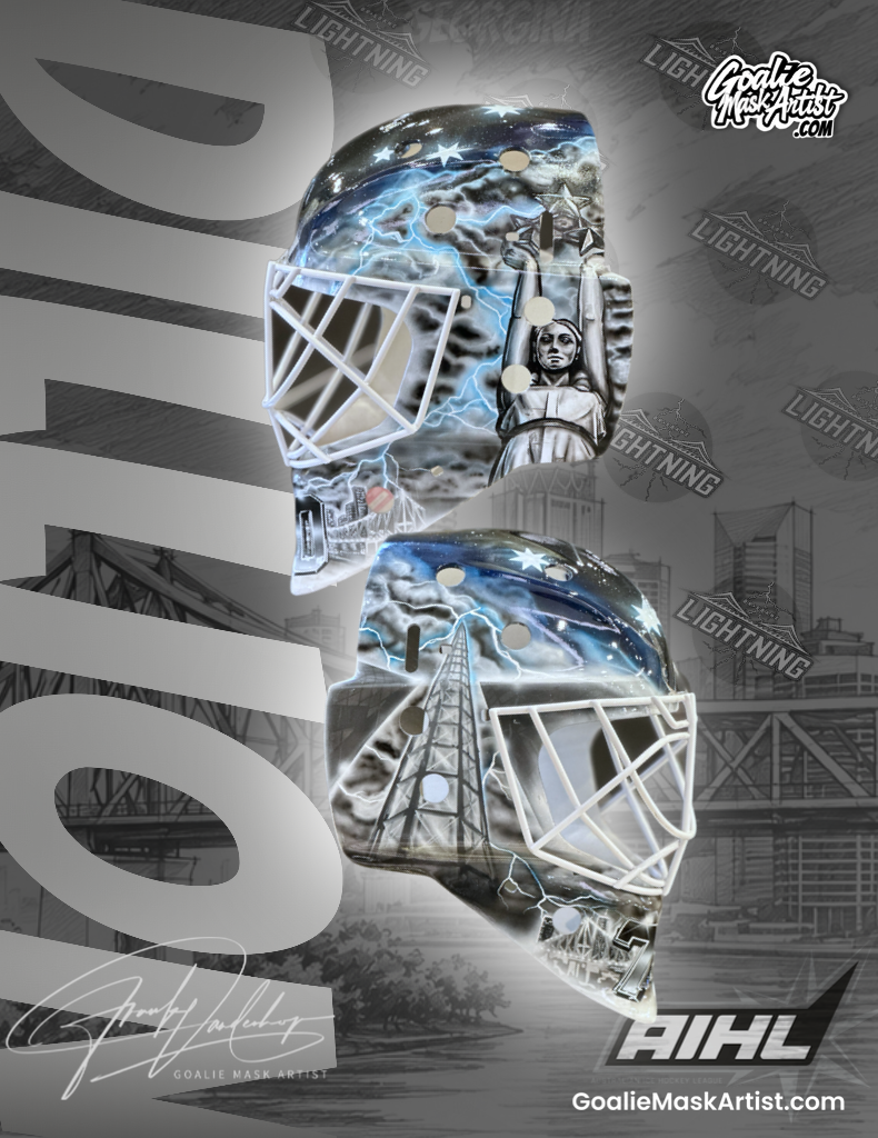 AIHL Brisbane Lightning Custom Goalie Mask Dillion
