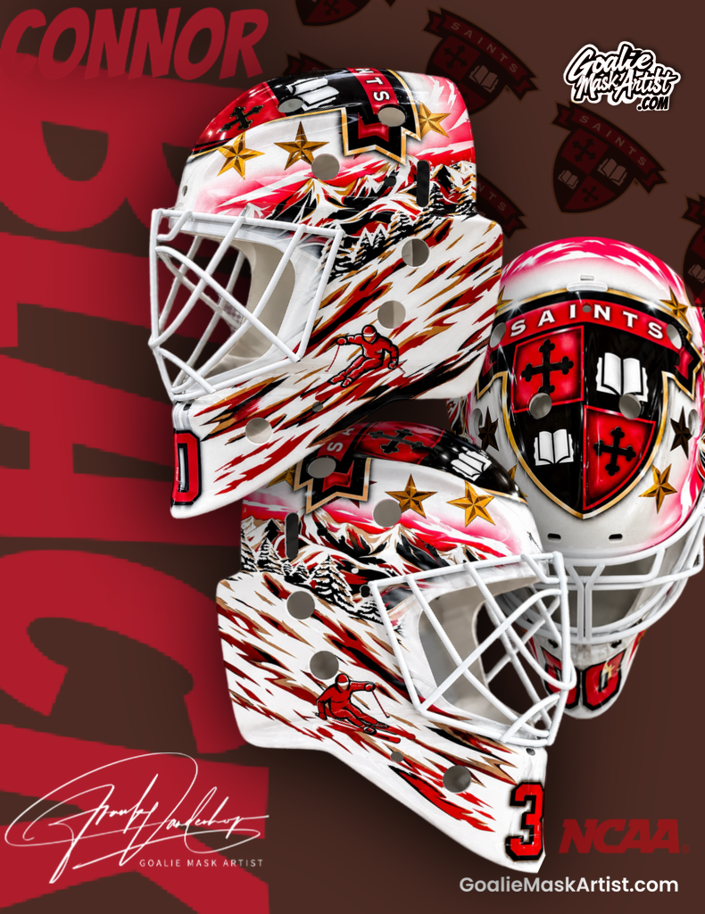Custom Goalie Mask Airbrush - Connor Black - St. Lawrence Saints