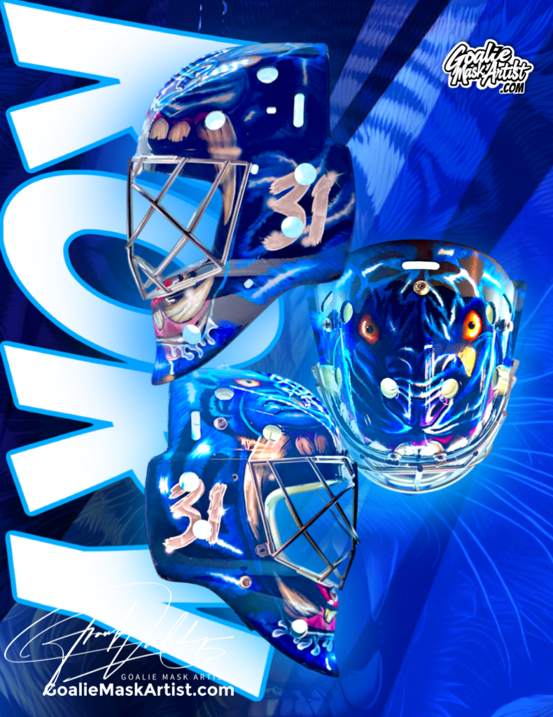 Custom Paint Goalie Mask - Blue Tigger
