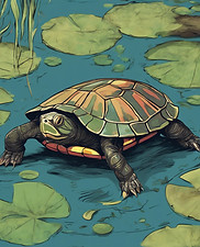 satellite image of painted turtle in pond with 4 flippers one tail and one head_edited.jpg