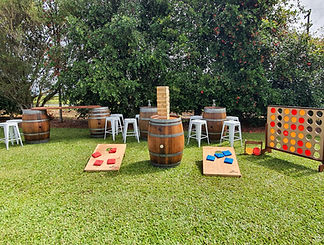 Wine barrels and giant outdoor lawn games