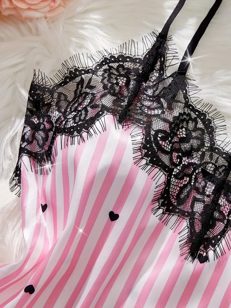 Thumbnail: Conjunto de Pijama Feminino de Verão em Seda Cetim com Decote em V, Renda Sexy e