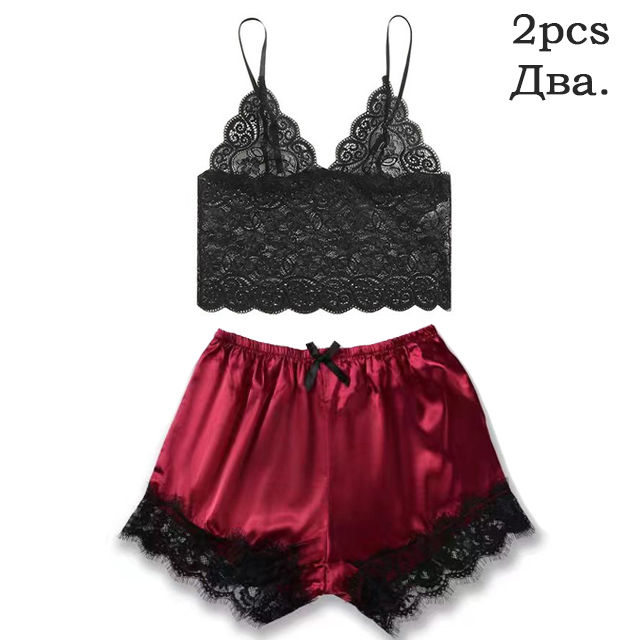 Thumbnail: Conjunto de Pijama Feminino de Cetim, Lingerie Sexy, Robe de Banho com Rend