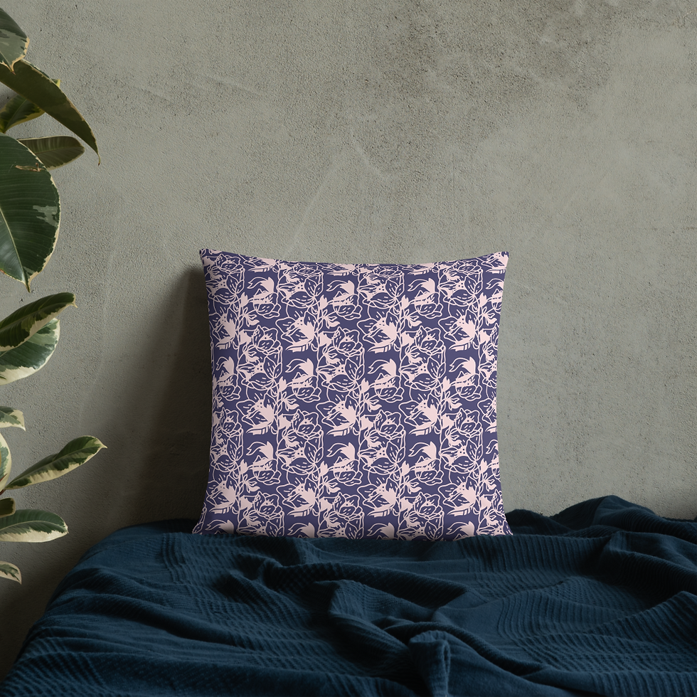 Thumbnail: Blue and Pink floral Basic Pillow