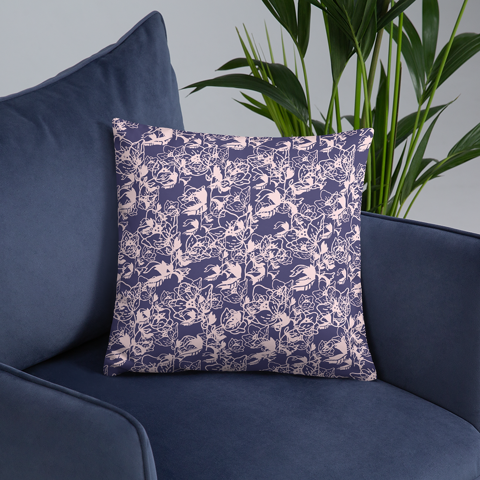 Thumbnail: Blue and Pink floral Basic Pillow