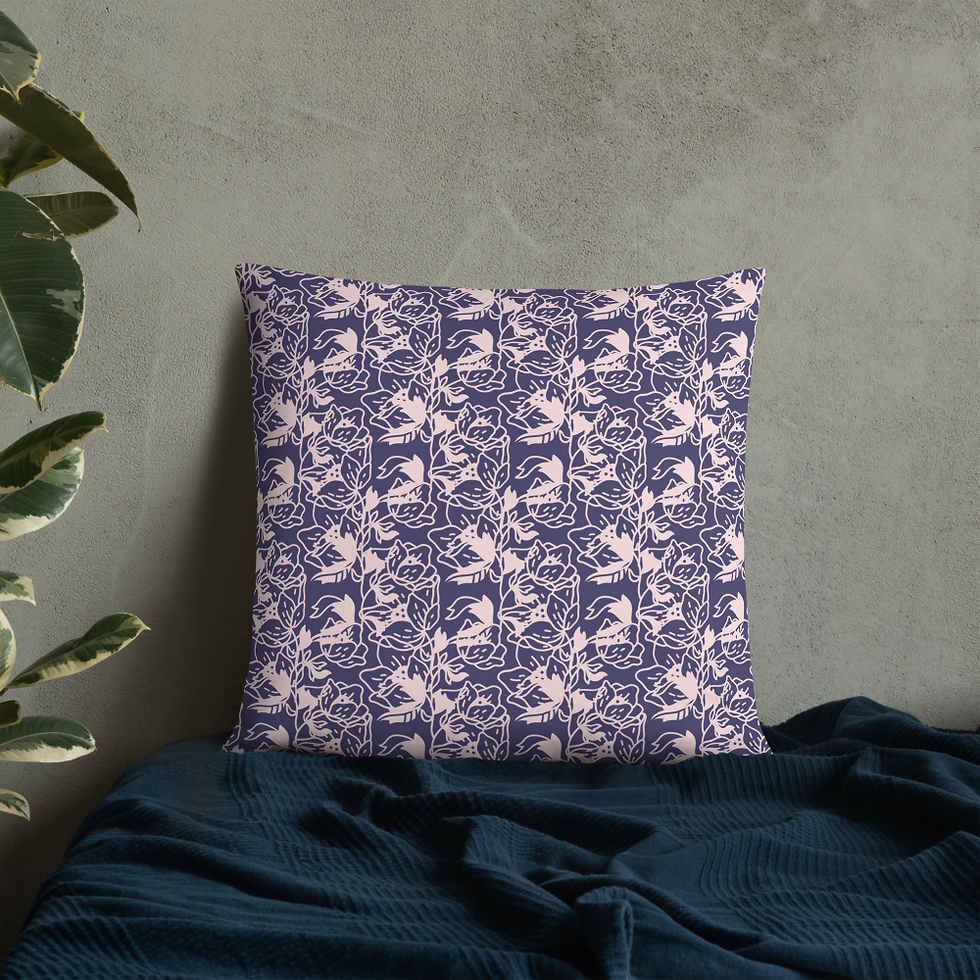 Thumbnail: Blue and Pink floral Basic Pillow