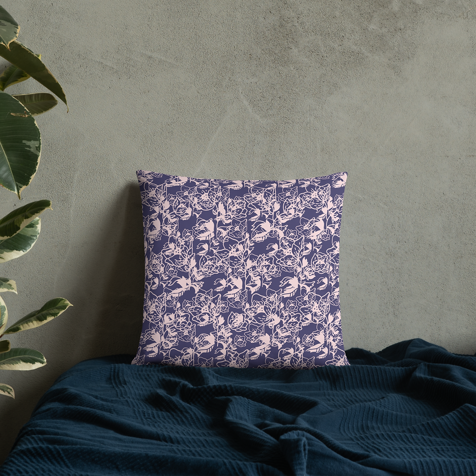 Thumbnail: Blue and Pink floral Basic Pillow