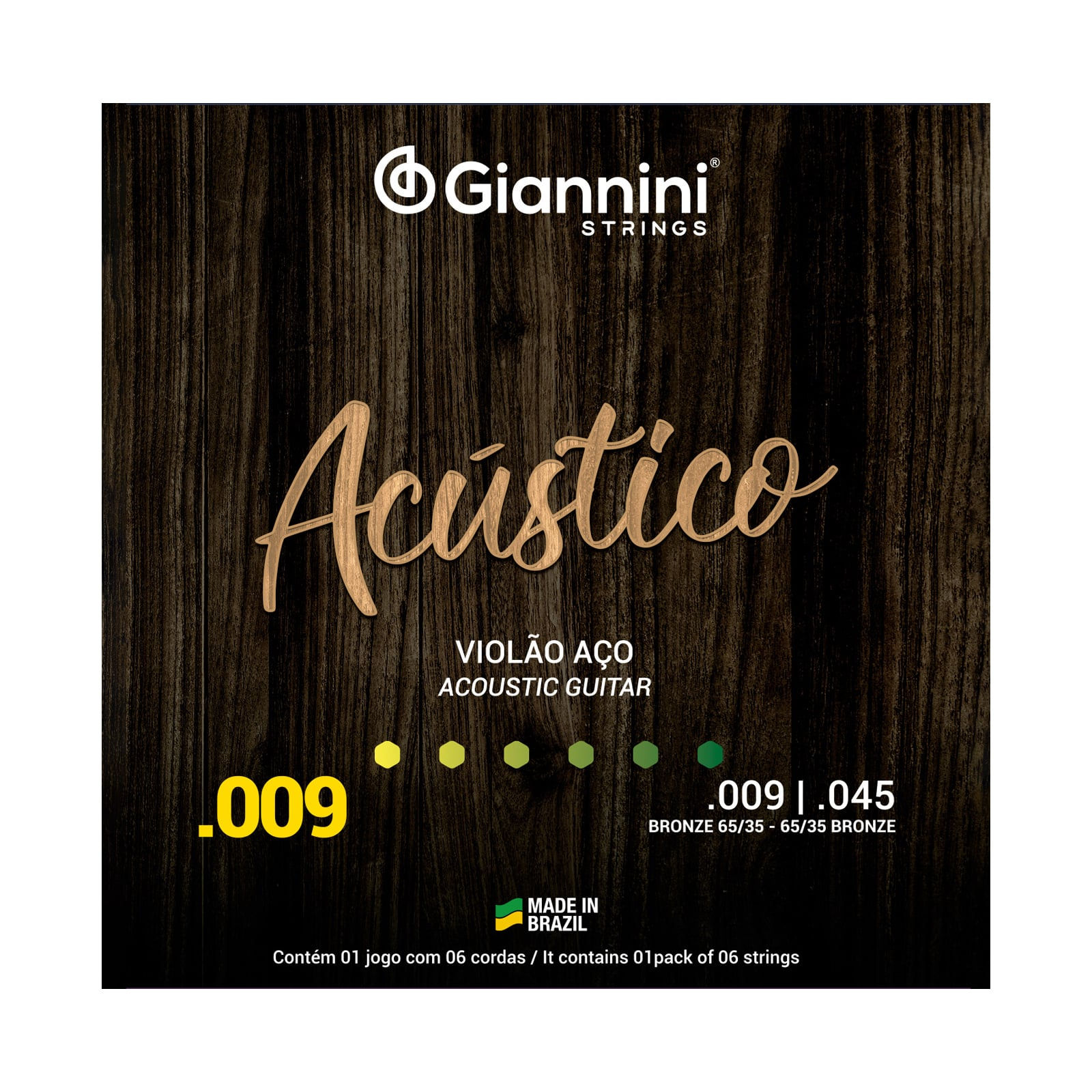 Encordoamento para Violão Aço 6 cordas Giannini Acústico Bronze 65/35 GESWAL (.0