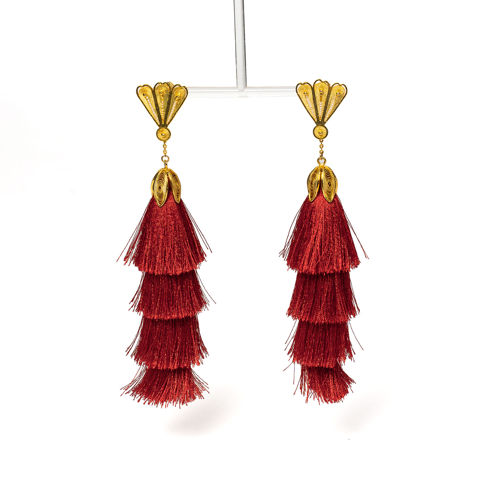Aretes Abanico Casquilla Ponpon Niveles