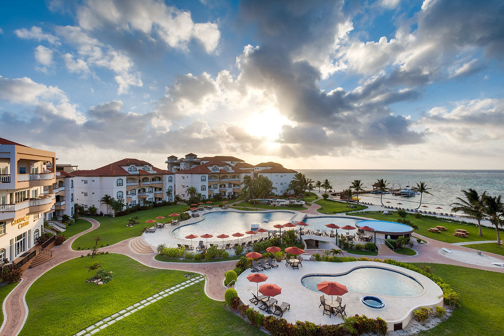 Sunrise views from our vacation rental at Grand Caribe Resort Belize