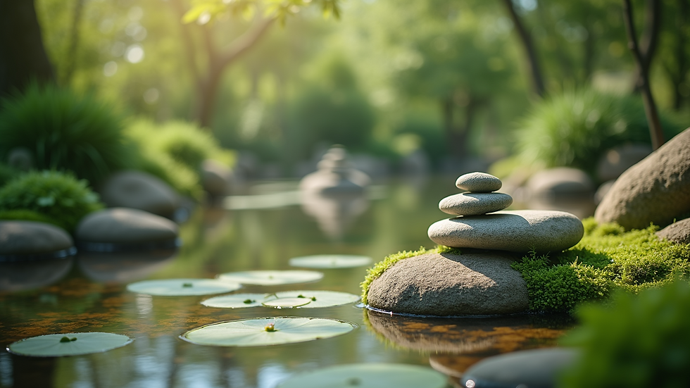 Eye-level view of a tranquil healing garden