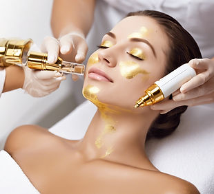 laser treatment at a spa white background with dainty gold accents