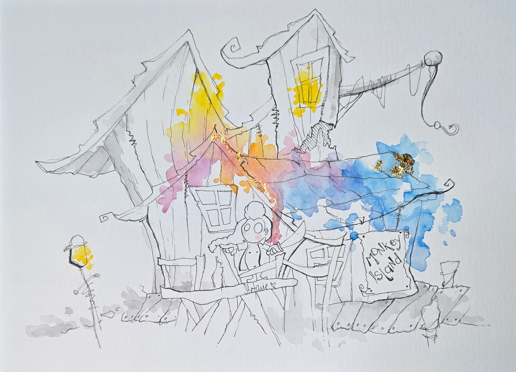 🎨 Urban Sketch "Monkey Island" A4 🎨