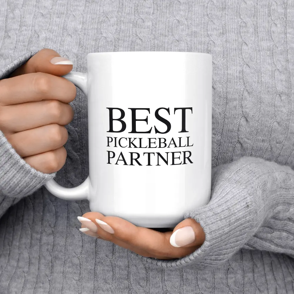 White Mug with Black Font saying Best Pickleball Partner