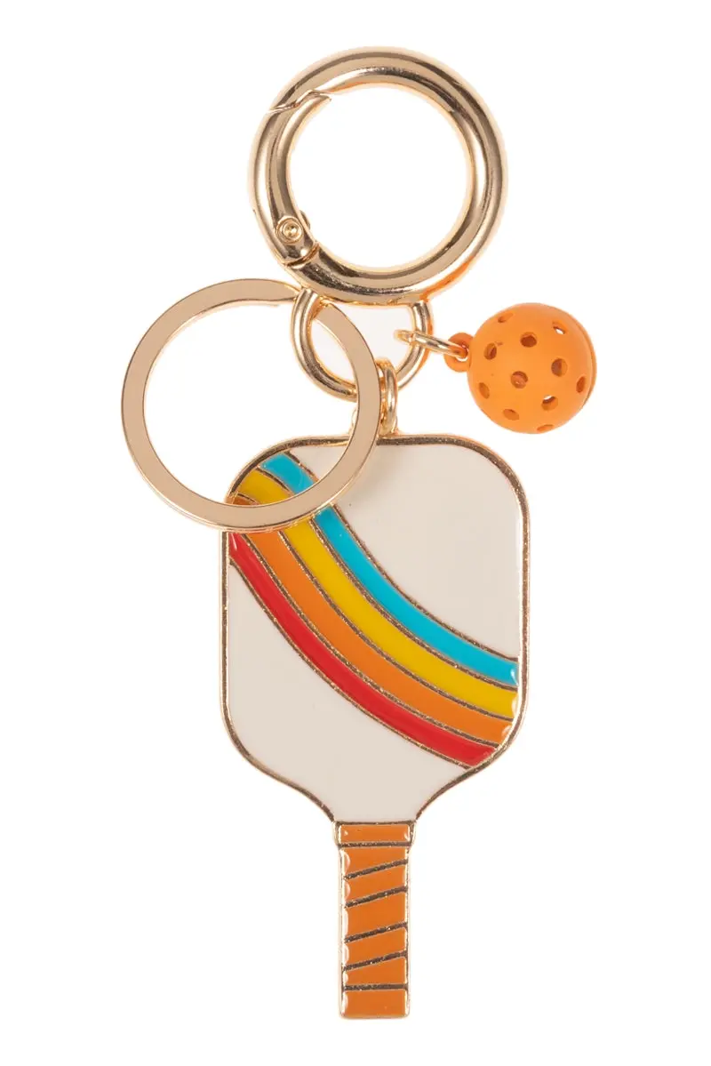 Thumbnail: Pickleball  paddle enamel keychain with white background and a rainbow