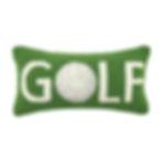 Green hook accent pillow with GOLF written in all caps. The O in golf is a golf ball