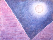 A full moon on the horizon down valley overlooking the sea