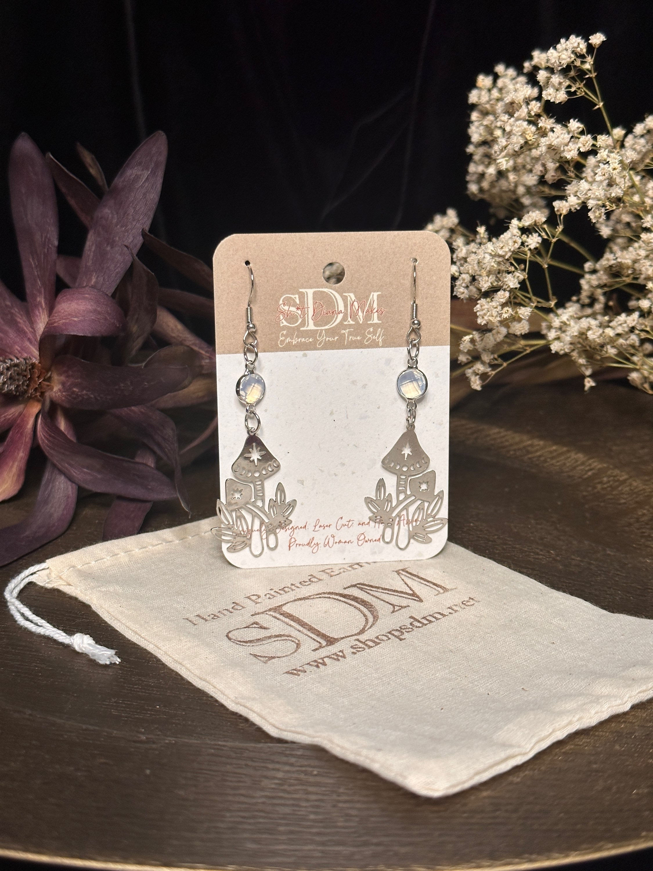 Metal Mushrooms with Clear Glass Bead