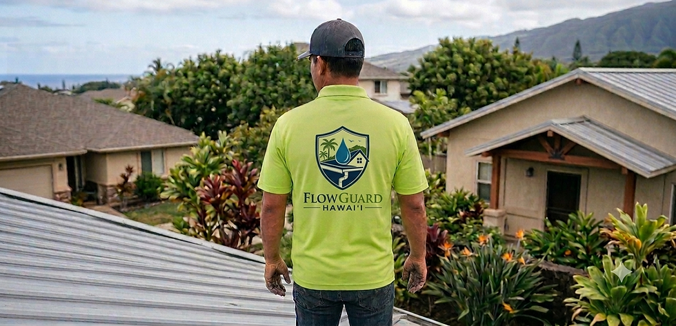 FlowGuard Hawai'i LLC Roof and Gutter maintenance contractor on roof 