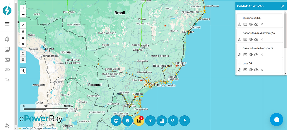 Captura de Tela do Mapa da Plataforma ePowerBay Mostrando Relacionados à Óleo e Gás
